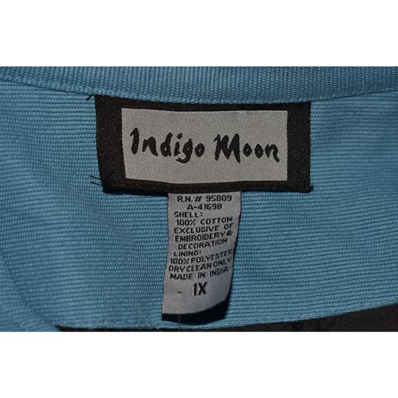 INDIGO MOON NEW $109 Blue Embroidered Floral Jacket Applique Button Front 1X - Picture 4 of 4